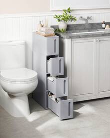 Torre de almacenamiento con ruedas, columna para cocina estrecha, estante de plástico con 4 niveles, ahorro de espacio, 45 x 17 x 84 cm, Gris - Gris Claro - Ver 1