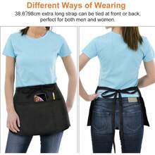 2 Pack Waitress Half Aprons With 3 Pockets, 12 Inch Black Waist Aprons For Servers, Water & Oil Resistant Aprons For Women Food Service Aprons - 黑色 - 查看 6