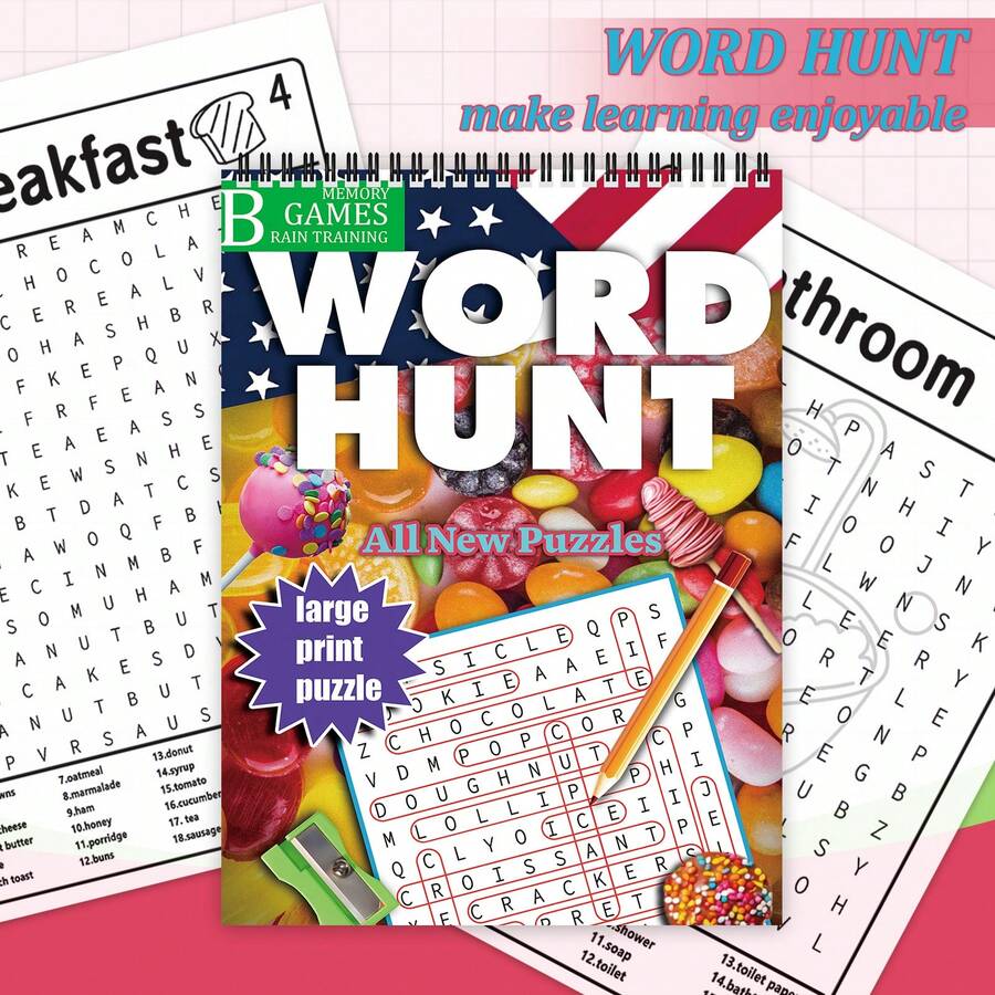 Circle Letters Word Hunt Book - Large Print Edition With Answers | Boost Logic & Memory With 36 Fun Brain Games For Elderly, Adults, Teens, Kids 3+ | Double-Sided Thick Paper, Black Spiral-Bound | Perfect Gift For Christmas, Halloween & Holidays