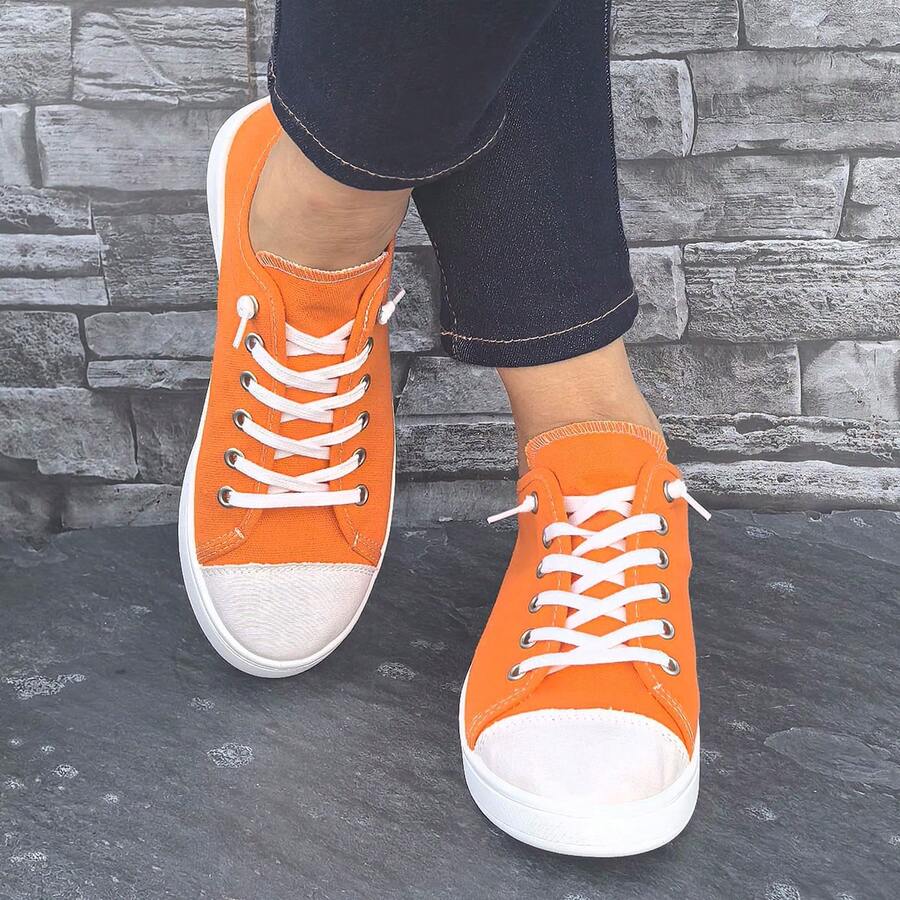 Women's New Multi-Color Low-Top Lace-Up Cloth Shoes. Multiple Colors To Choose From. Casual And Simple Plus-Size Women's Shoes. Fashionable And Personalized All-Match Outdoor Sports Shoes. - 橘色 - 查看 1