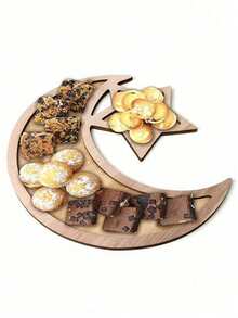 1pc Of Wooden Tray Moon Star Design Wooden Star Design, Suitable For Decorating Home Party Decoration For Home, Celebrations Decorating Central Banquet Table For Fruit And Candy Decorating, Dinner Dishes Decorating Party Decoration, Ramadan Eid Mubarak Ramadan Kareem Ahlan Ramadan Salam - Multicolor - View 6
