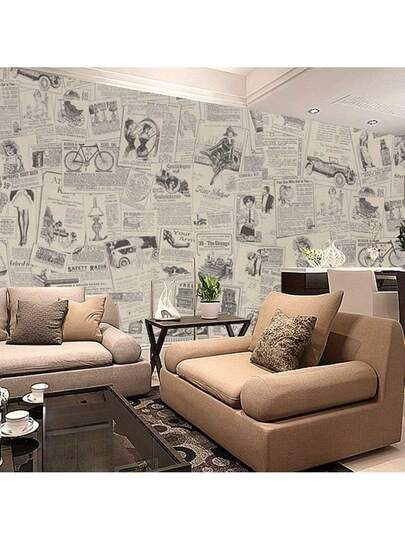 Roll Of Retro Newspaper Wallpaper, Ready To Peel Paste Geel Self Adhesive Contact Paper, Detachable Wallpaper Roll, Tenants ate Closets, Lockers, Cabinets, Drawer Linings, Home ation view 6