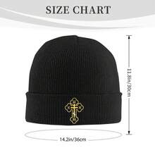 IC XC NIKA Unisex Orthodox Church Cross Knitted Hat - Winter Warmth, Gold Greek Letters And Cross Design, Soft Acrylic Knit, Suitable For Church, Greek Orthodox Church, Church Clothing, Sports Style, Durable Structure, Faith Apparel - 黑色 - 查看 6