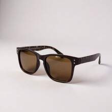 Men's And Women's Square/Round Sunglasses With Spring-Loaded Temples, Imitation Bamboo, UV400 Lenses - 3876/LENTE POLARIZADO CAFE - View 3