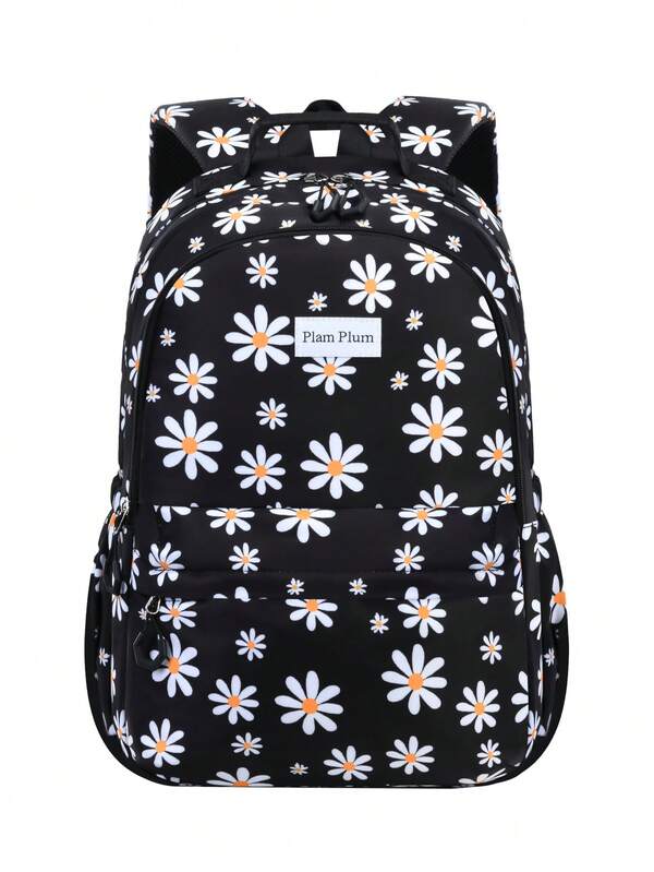 1pc Daisy Floral Print School Backpack, Multi-Pocket Large Capacity, Polyester Lining, Adjustable Shoulder Straps, Zipper Closure, Side Pockets For Water Bottle, Hidden Safety Pocket On Back, Suitable For School, Commute, Travel, Back To School Gift For Women