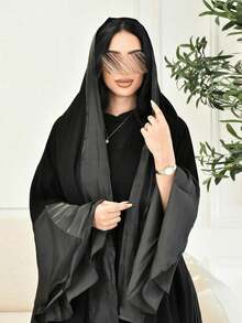 女士穆斯林黑色长袍 - 丝绸般面料，渐变灰色设计，优雅时尚 - 黑色 - 查看 4