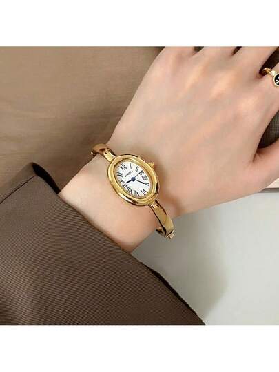 1PC Small Vintage Luxe Bracelet Watch, Minimalist Elegante Waterproof Stainless Steel Quartz Watches, Wear, Birthday view 3