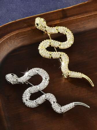 1개 고급스럽고 반짝이는 다이아몬드가 박힌 뱀 브로치, 유니섹스, 이 세련된 동물 모양의 금속 브로치는 일상복, 캐주얼 파티 또는 선물로 완벽합니다.