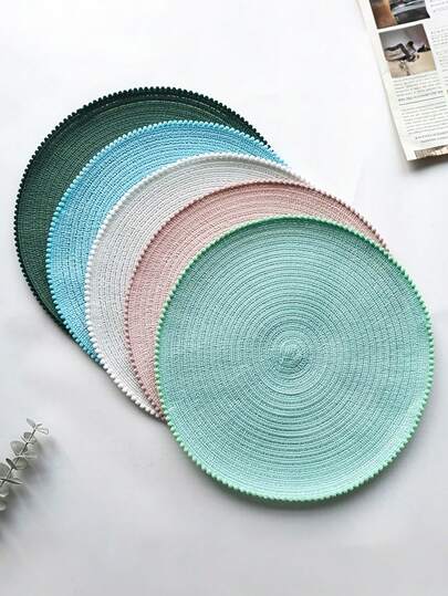 1/4/6pcs 15-Inch Polyester Pom Pom Woven Placemats & Coasters, Washable Non-Slip Heat-Resistant Tabletop Mats, Suitable For Restaurants, Kitchens, Weddings, Celebrations, Home, Outdoor Gatherings, Picnics, Birthday Parties, Decoration For Halloween, Thanksgiving, Christmas, Valentine's Day