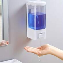 1/2个装壁挂式皂液器 - 白色 | 手动厨房/浴室防漏喷嘴容器，适用于液体/凝胶/洗发水/沐浴露/洗面奶，浴室皂液器，酒店浴室配件，现代浴室用品，厨房配件，厨房工具 - 白色 - 查看 4