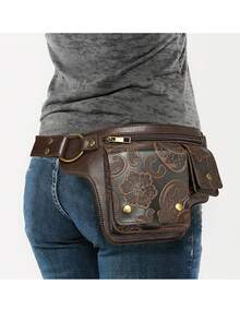 可调节腰包 - 可转换斜挎包，花卉图案，拉链和按扣闭合，人造革腰包，适合日常、正式场合和旅行 - 咖啡棕/黑色，斜挎包，日常配饰，复古风格，涤纶衬里，时尚配饰，复古设计，耐用材质，小巧手提包，时尚爱好者，送给老师、女士、女朋友和家人的完美礼物 - 彩色 - 查看 9