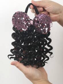 20 cm syntetisk hästsvansförlängning med elastisk lockig hästsvans med rosett barn barnhästsvanshårförlängning 1 st - Natursvart - Visa 12