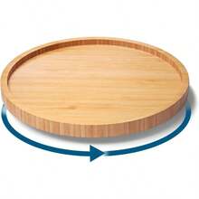 Bamboo Lazy Susan Turntable Organizer, Kitchen Spice Rack & Living Room Snack/Cosmetic Storage, Non-Slip Rotating Tray, Home Essential - 原木色 - 查看 9