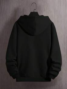 Sudadera con capucha de otoño e invierno para hombre, de manga larga, a la moda, informal, versátil, básica, informal - Negro - Ver 2