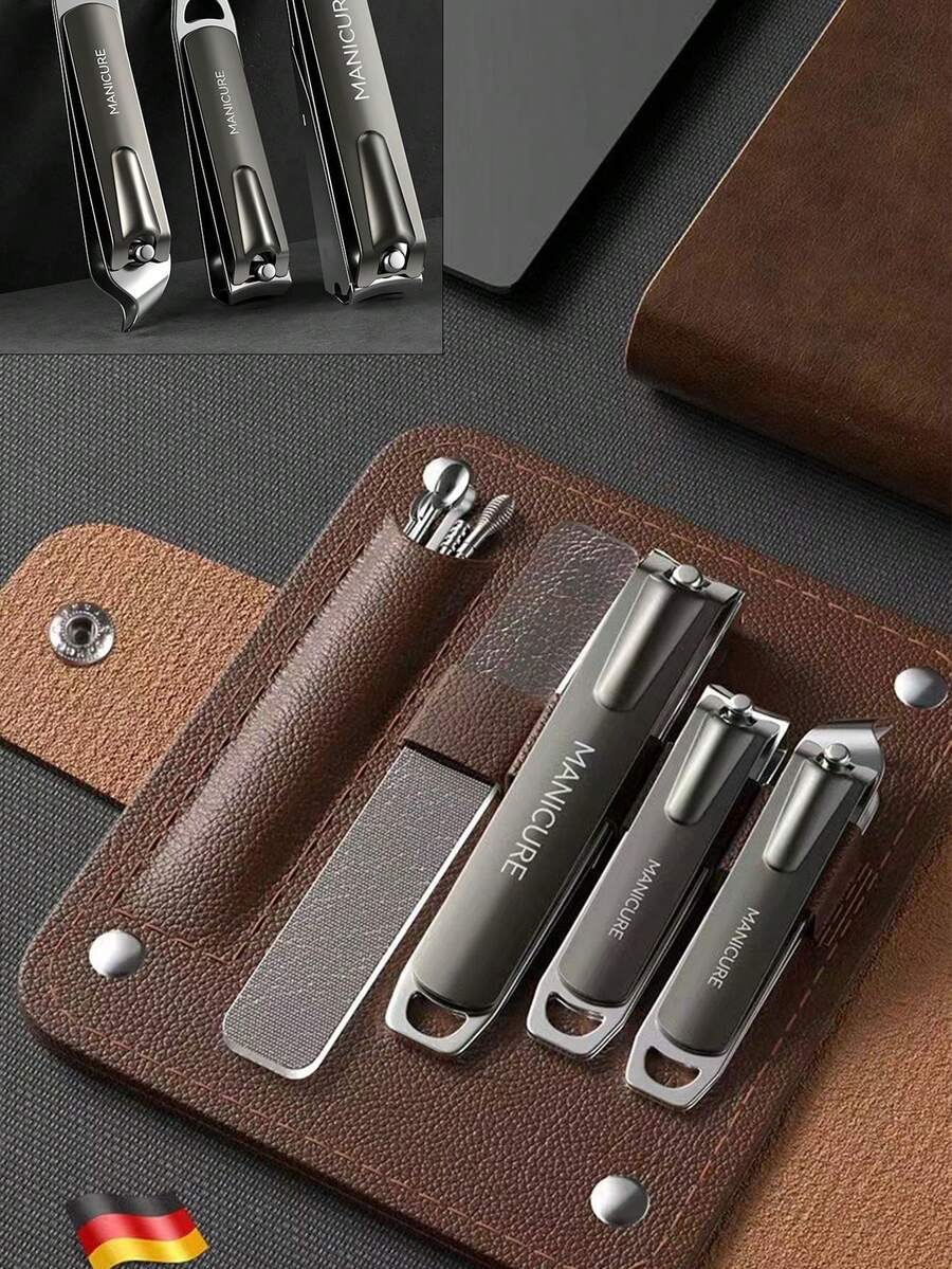 10-Piece Nail Care Set, Including Toenail Clipper, Stainless Steel Fingernail Clipper, And PU Leather Travel Manicure Kit, Home Oblique Nail Clippers Ear Pick Set, Gift Choice - Multicolor - View 1