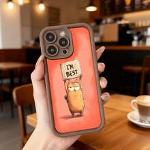 Cubierta de telefono con borde negro y parte trasera naranja con estampado de gato sosteniendo cartel que dice IM BEST para uso diario en cafeterias y espacios urbanos Aplicable a los teléfonos de la serie Apple y Galaxy - Blanco - Ver 4