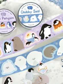 1卷合成纸模切和纸胶带，极地邮件系列，可爱动物主题剪贴簿胶带 - 彩色 - 查看 4