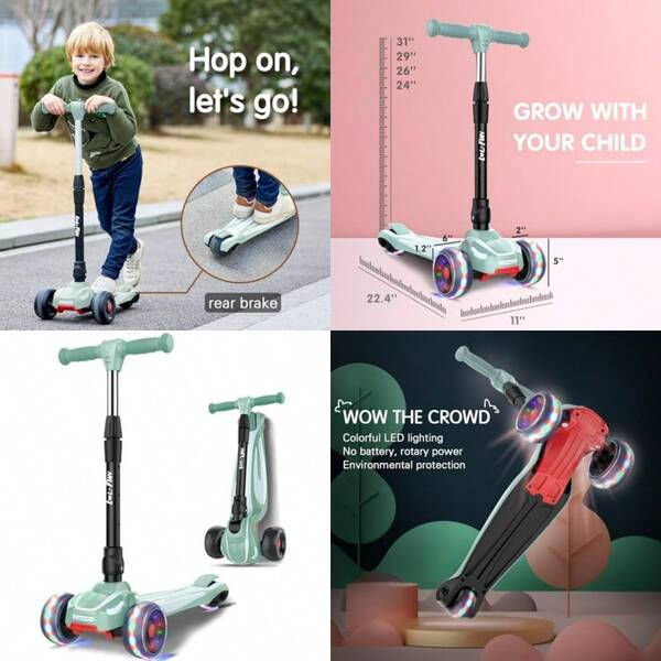 Toddler Scooter For Ages 312 Years Old Boy Girl With 3 Wheel LED Lights ExtraWide S Foldable Kick Scooter Ages 35 With 4 Adjustable Height And LeantoSteer