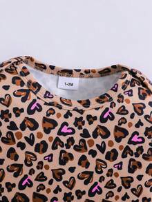 2pcs Newborn Baby Girls Leopard Print Bow Decor Outfit Set, Leopard Print Jumpsuit, Suitable For All Seasons - Multicolor - View 3