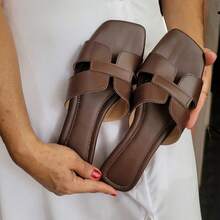 Women's Flat Sandals H Summer Fashion Everyday Special Size - Cà phê nâu - Xem 3