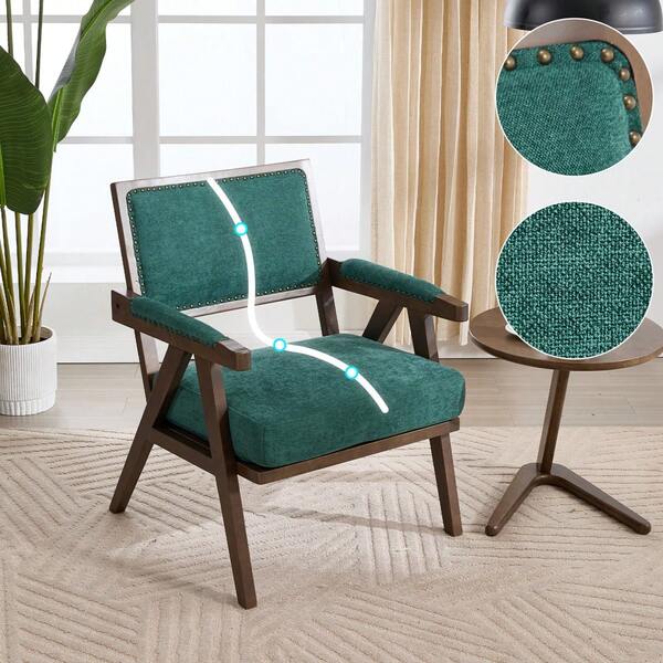 Vintage 1950s Fabric Armchair, Solid Wood Frame With Armrests And Upholstered Seat, Mid-Century Style For Living Room, Bedroom Or Office, Retro Decor