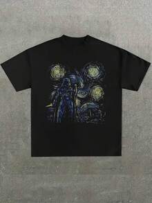 Wars Star Starry Night  Men's Printed T-Shirt Suitable For Daily Leisure, Outdoor Sports, Pure Cotton 200g - 黑色 - 查看 1