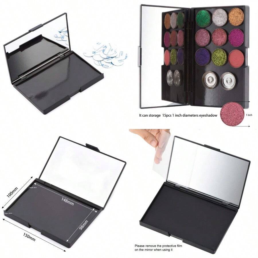 Allwon Empty Magnetic Plastic Eyeshadow Makeup Palette With 15Pcs Adhesive Empty Palette Metal Stickers For Eyeshadow Lipstick Blush Powder - Bộ 16 món - Xem 1