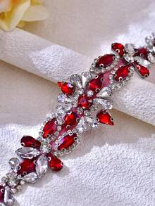 1件酒红色水晶手工婚礼腰带，细腰带，适合正式礼服、新娘配饰、派对宴会装饰、圣诞节和母亲节礼物、情人节配饰 - 紅色絲帶 - 查看 5