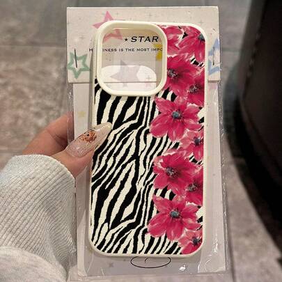 1pc TPU Material Elegant High-End Zebra Floral Pattern Phone Case Compatible With IPhone 17 Pro Max/17/16 Pro Max/15/13/12/11, S20 FE/A15/S24/A55, Redmi Note 11/Note 12/Note 13 Pro, Full Coverage Anti-Drop Soft Protective Phone Cover
