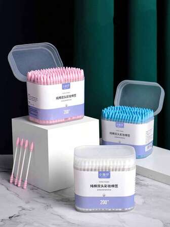 200 piezas/Caja Almohadillas desmaquilladoras de colores, Hisopos de limpieza con punta espiral de doble extremo para limpiar maquillaje de ojos