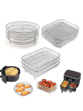 Edelstahl Zubehör-Set für Heißluftfritteuse - stapelbar, ofenfest & spülmaschinenfest, perfekt für gesundes Backen in Feiertagen