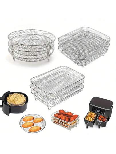 Ensemble d'accessoires pour friteuse à air en acier inoxydable - empilable, pour four et lave-vaisselle, parfait pour la cuisson saine pendant les fêtes