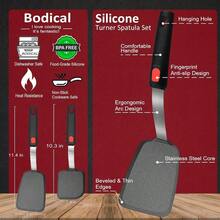 2 Pack Silicone Spatula Turner 600F Heat Resistant Kitchen Spatula Set For Nonstick Cookware Cooking Utensil Set For Egg Pancake Flipper/Heat Resistant Silicone Grip - 黑色 - 查看 2