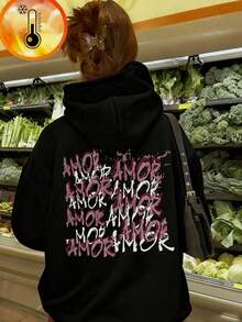 1pc Tween Girl Thermal Lined Thick Warm Sweatshirt, Young Student Clothing, Suitable For Kids Autumn/Winter Long Sleeve Top - Black - View 3