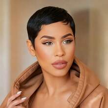 Stylish Layered Short Pixie Cut Wig Human Hair Remy Peruvian Human Hair Wig Rose Net Full Machine Made Natural Black Colored Wig Human Hair  Holiday Wear Party Wear Music Festival Mother's Day Carnival Valentine's Day Halloween All Saints' Day Christmas Day Cosplay Spring Summer Autumn Winter Local Warehouse Wear And GO New Product Discounts Wigs For Black Women Casual Elegant Preppy Business Modest Romantic Glamorous Vintage Street Sporty Cute Royal Simple Vacation Daily Holiday - Natural Black - 查看 2