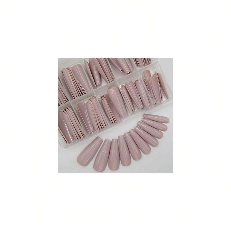 Colored Coffin Press On Nails Long Ballerina False Fake Nail Tips Full Cover Manicure Design Acrylic Nails 100pc For Women Teen FFgirls (Khaki){Inchcolor_nameinch:InchKhakiinch} - 卡其色 - 查看 1