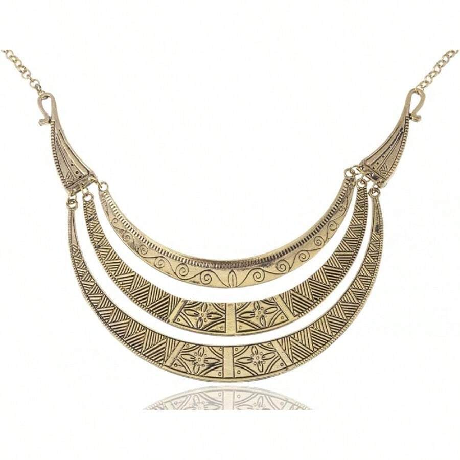 Alilang Vintage Egyptian Crescent Moon Shaped Bib Adjustable Statement Necklace - Đồng - Xem 1