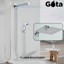 Slim Square Shower Head With Luxury Hand Shower And Diverter - 銀色 - 查看 2