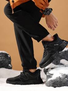 GUYISA Zapatos de para invierno, con puntera de acero anti-aplastamiento y anti-perforación, suela gruesa, zapatillas deportivas de aspecto recio, suela de goma ligera, estilo patchwork de tela de moda, suaves y cómodos, funcionales para trabajo en exteriores en invierno, cálidos y seguros - Negro - Ver 7