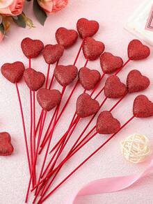 Conjunto de 12 Palitos Decorativos de Espuma em Formato de Coração com Glitter para o Dia dos Namorados - Palitos Vermelhos e Rosa Brilhantes para Arranjos Florais, Buquês e Decoração de Casa - Decoração de Festas e Eventos, Centros de Mesa e Artigos para Festas - Multicolorido - Ver 4