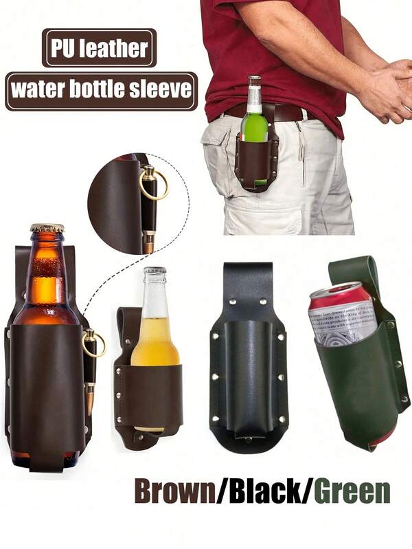 Portabotellas para deportes al aire libre y camping, funda clásica PU para botellas, portabotellas de cinturón, estuche para botellas de cerveza, perfecto para viajes, actividades al aire libre y el patio trasero, bolsa de cintura portátil y creativa para montañismo y actividades al aire libre, bolso de viaje esencial