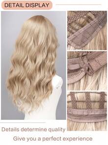 26英寸合成纤维假发，中分长卷金色假发，适合日常佩戴、节日、旅行、派对、角色扮演、万圣节、圣诞节等场合。 - 金色 - 查看 7