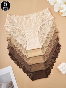 5件套蕾丝边纯棉内裤套装