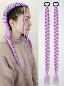 两条26英寸假发辫、马尾发带、发圈和手工编织的脏辫发饰 - 彩色 - 查看 12