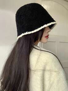 Sombrero de cubo de mujer de punto y felpa, cálido y a prueba de viento para otoño e invierno, sombrero de viaje versátil. Atuendo de clima frío para mujer - B - Ver 4