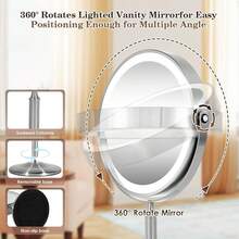Professional 8.5 Large Lighted Makeup Mirror With Brighter Lights, 1X/10X True Magnifying Mirror With 3 Color Dimmable Lights, 90 Shadowless LEDs, 360°Swivel Seamless Vanity Mirror, Pearl Nickel - 15倍可充電銀 - 查看 5