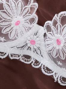 EverydayBra 两套四件套女士白色和粉色花卉刺绣性感内衣套装，半透明雏菊可爱俏皮两件套，包含超短上衣和内裤，打造舒适居家风格 - 彩色 - 查看 3