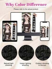 1PC Synthetic New Chinese Style Long Straight Hair Natural Lantern Bubble Braid Plait Ponytail Wig With Rubber Band Natural Fashion For Girls Kids Sweet CoolLong Braid Lantern Boxing High Ponytail - Multicolor - View 9