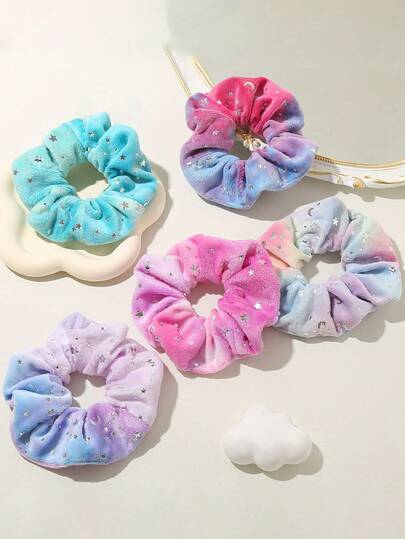 1pc New Gradient Tie-Dye Shiny Star Velvet Scrunchie, High Elasticity Hair Accessory For Women ,Hair Ties ,Scrunchy Hair Ties Ponytail Head Accessories Elastic Band Beauty Home Hair Accessories Holiday Accessories,Travel,Birthday