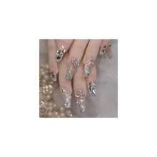 Bling Butterfly Press On Nails Long Silver Fake Nails Tips Full Cover False Coffin Nails For Women And FFgirls 24PCS{Inchcolor_nameinch:InchNails-03inch} - 指甲-03 - 查看 1